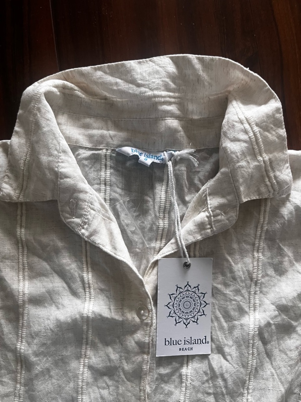 New soft blue island Cream Button-Front Linen Trench Coat size S - Picture 4 of 7
